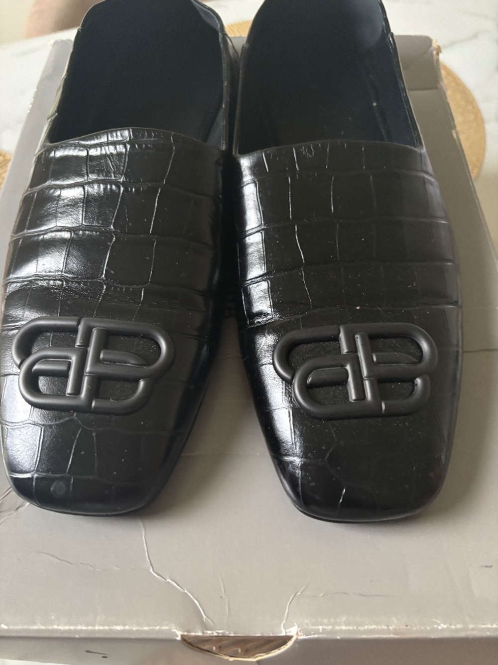 Mens Balenciaga Cosy Black Croc Calfskin BB Loafer Matt